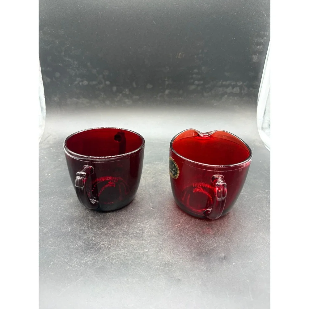 Anchor Hocking Royal Ruby Anchorglass Creamer and Sugar Bowl Set Vintage Red